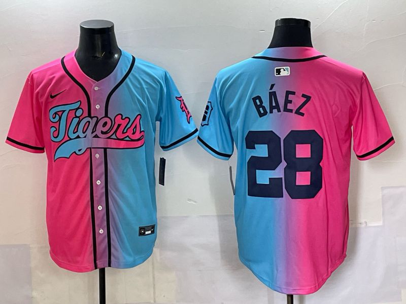 Men 2025 Detroit Tigers #28 Baez Blue pink Game Nike MLB Jersey style 01->detroit tigers->MLB Jersey